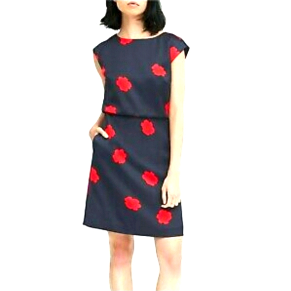 Banana Republic Navy Blue Dress with colorful poppy flower design women's size 0